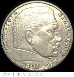 Image #2 of 2 Reichsmark 1937 E - Paul von Hindenburg