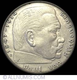 Image #2 of 2 Reichsmark 1939 E - Paul von Hindenburg