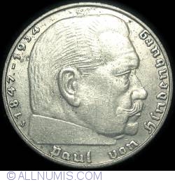 Image #2 of 2 Reichsmark 1939 J - Paul von Hindenburg