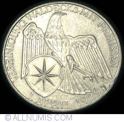 Image #2 of 3 Reichsmark 1929 A - Uniunea dintre Waldeck și Prusia