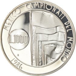 Image #1 of [PROOF] 1000 Lire 1986 R - Fotbal