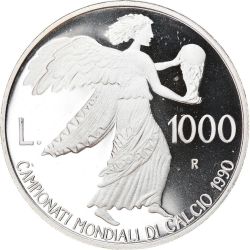 Image #1 of [PROOF] 1000 Lire 1990 R - World Cup Soccer Championship games
