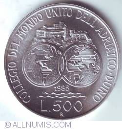 Image #2 of 500 Lire 1985 - Colegiul Mondial Adriatic