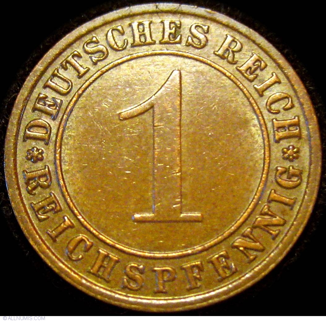 1932 A Germany Weimar Republic 1 Reichspfennig Coin VG