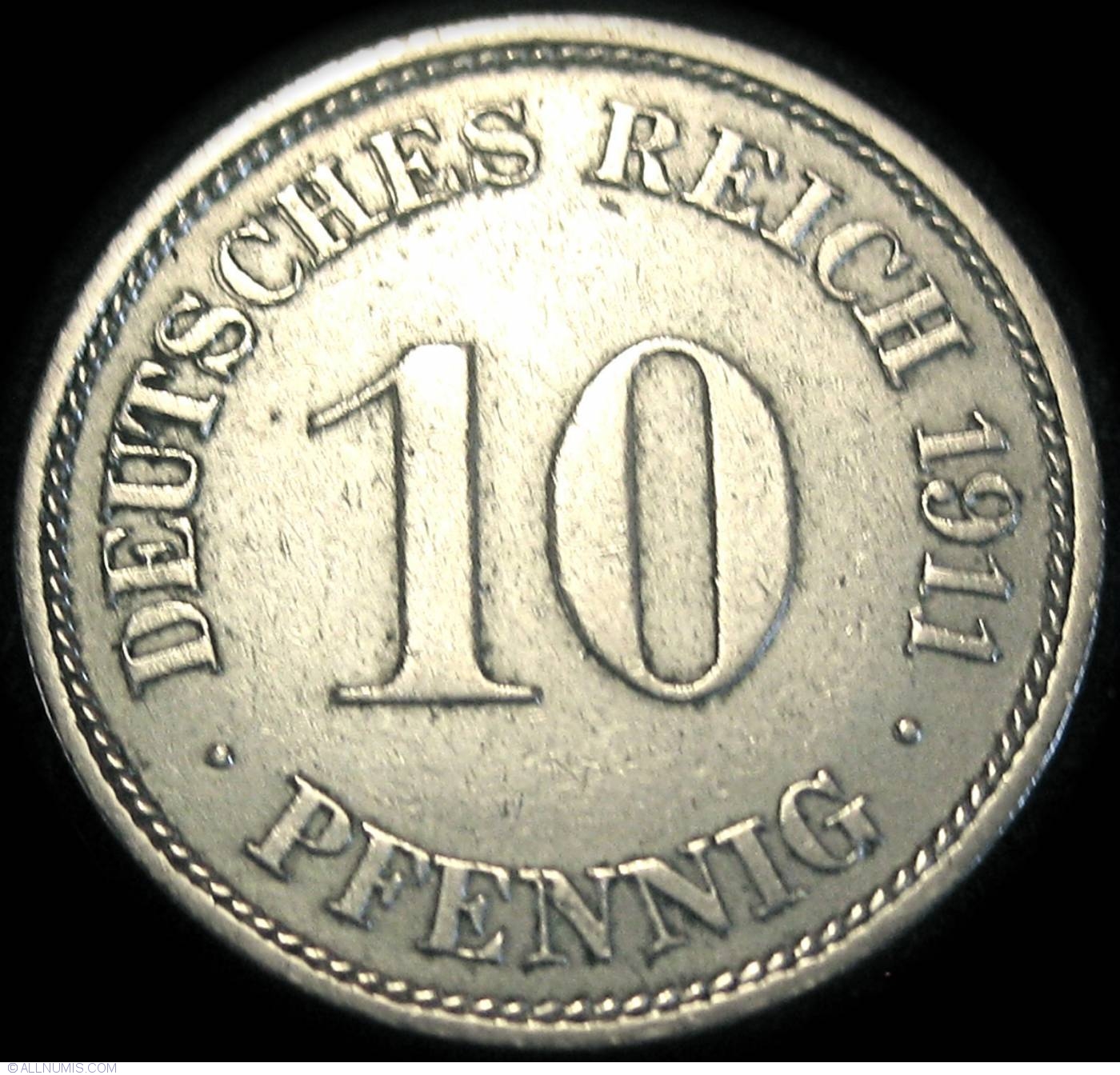 10 Pfennig 1911 J, Wilhelm II (1888-1918) - Germany - Coin - 23444