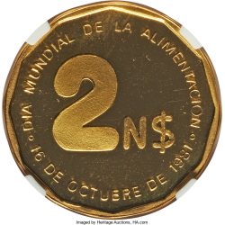 [PROOF]  2 Nuevos Pesos 1981 - Ziua Mondială a Alimentației