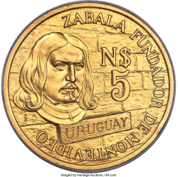 Image #1 of [PROOF] 5 Nuevos Pesos 1976 - Aniversarea a 250 de ani de la fondarea Montevideo