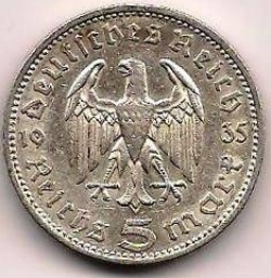 Image #1 of 5 Reichsmark 1935 F - Paul von Hindenburg
