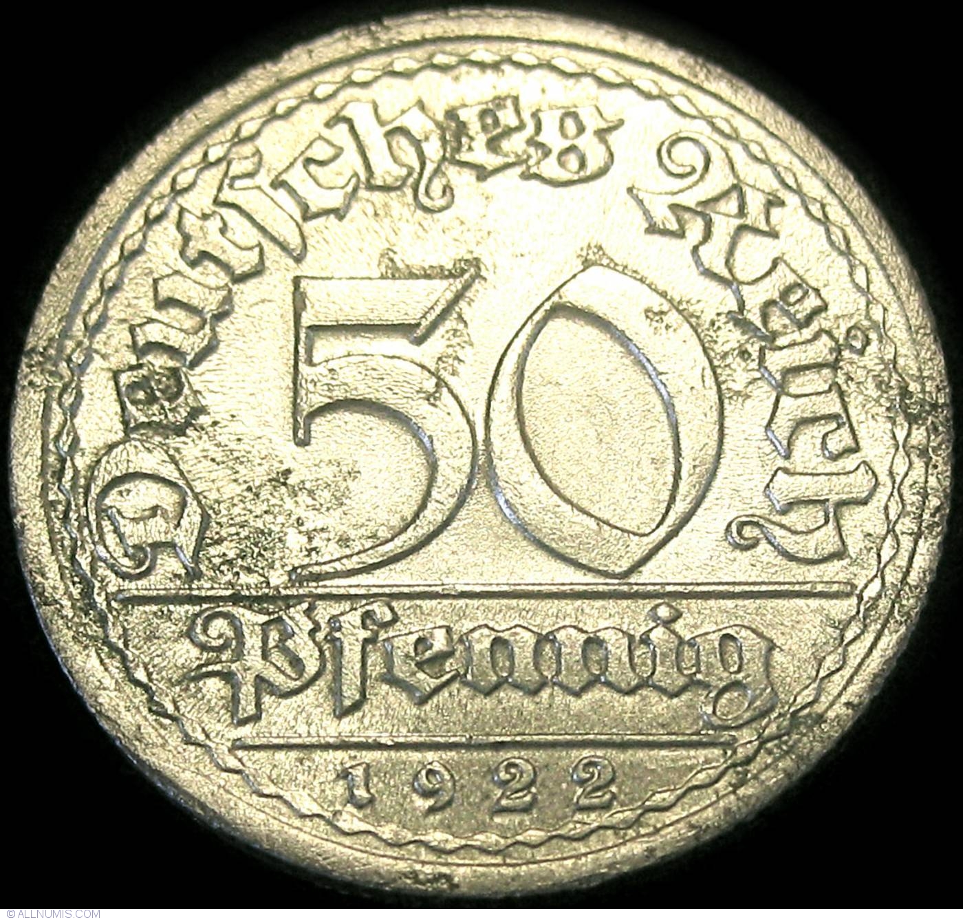 50 Pfennig 1922 J, Weimar Republic (1919-1932) - Germany - Coin - 23510