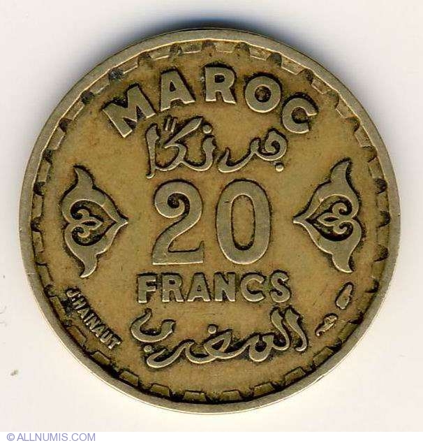 20 Francs 1952 (AH 1371), Mohammed V (1927-1961) - Morocco - Coin