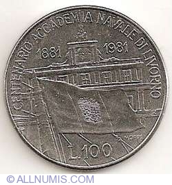 Image #1 of 100 Lire 1981 - 100th anniversary of the Livorno Naval Academy