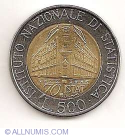 Image #1 of 500 Lire 1996 - 70 de ani - Institutul National De Statistica