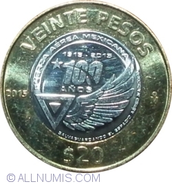 Image #1 of 20 Pesos 2015 - Centenarul Forțelor Aeriene Mexicane