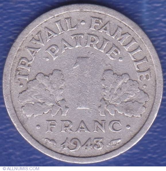 Coin of 1 Franc 1943 from France - ID 3469