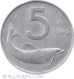 5 Lire 1989 (orientare: monedă)