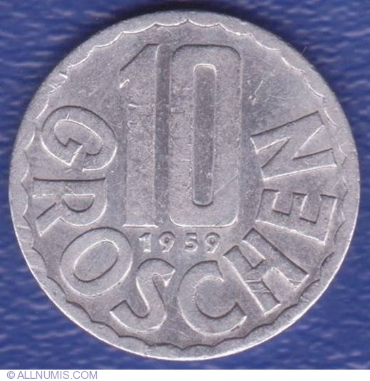 10 Groschen 1959 Republic 1951 1960 Austria Coin 1957