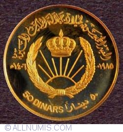 Image #1 of 50 Dinars 1985 - Aniversarea de 50 ani  de la nasterea  Regelui Hussein