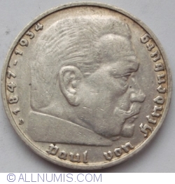Image #2 of 5 Reichsmark 1935 D - Paul von Hindenburg