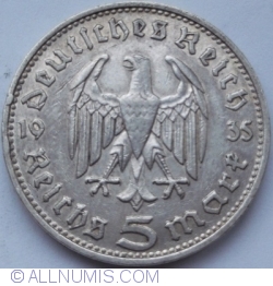 5 Reichsmark 1935 D - Paul von Hindenburg
