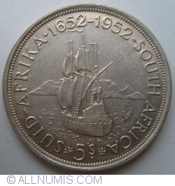 Image #1 of 5 Shillings 1952 - 300th Anniversary Founding of Cape Town