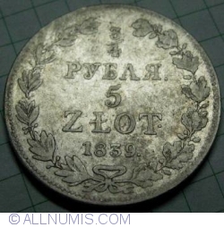 Image #1 of 5 Zlotych (3/4 Ruble) 1839 MW