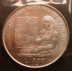Image #1 of 500 Lire 1983 R - 500th Anniversary - Birth of Artist Raphael