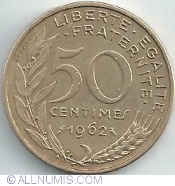 50 Centimes 1962 - 3 folds in collar