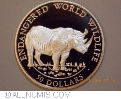 Image #1 of 50 Dollars 1990 - Endangered World Wildlife- Rhinoceros
