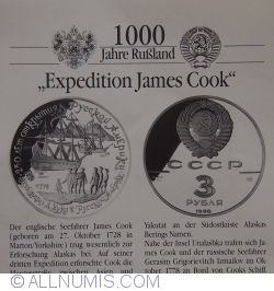 3 Ruble 1990 - 250 ani expeditia lui James Cook In Alaska