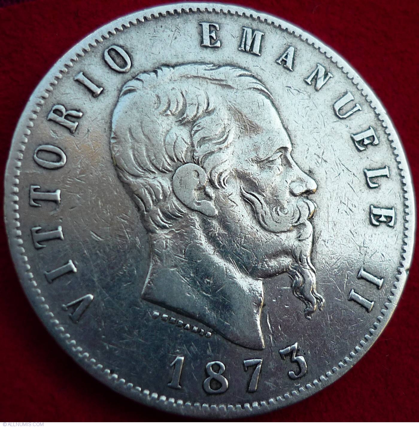 5 Lire 1873 M Vittorio Emanuele II 1861 1878 Italy Coin 18552 5 Lire 1873 M Vittorio Emanuele II 1861 1878 Italy Coin 18552
