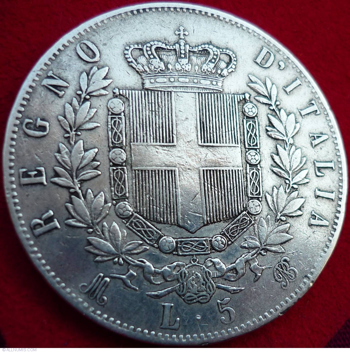 5 Lire 1873 M Victor Emanuel Al II lea 1861 1878 Italia Moned 5 Lire 1873 M Victor Emanuel Al II lea 1861 1878 Italia Moned