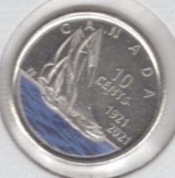 Image #2 of 10 Cents 2021 - Bluenose centennial coloured