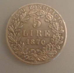 Image #2 of [COUNTERFEIT] 5 Lire 1870 Stato Pontificio