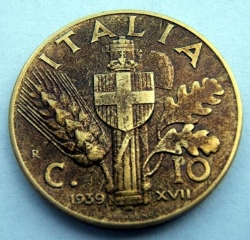 Image #1 of 10 Centesimi 1939 - aluminum-bronze