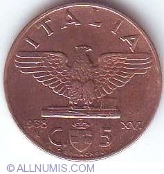 5 Centesimi 1938 XVI