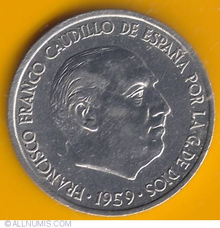 Spain 10 centimos 1959 50 centimos 1966