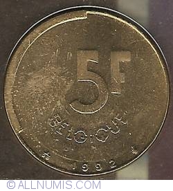 Image #2 of 5 Francs 1992 (belgique)