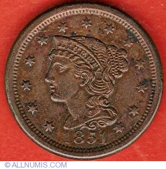 Braided Hair Cent 1851, Cent, Braided Hair (1839-1857) - United States of  America - Coin - 15459