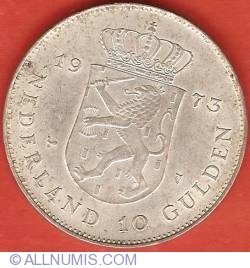 Image #2 of 10 Gulden 1973 - 25th Anniversary of Reign