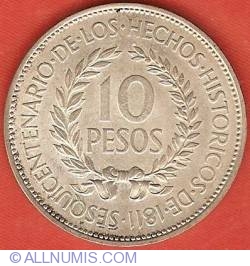 Image #2 of 10 Pesos 1961 - Sesquicentenarul Revoluției împotriva Spaniei