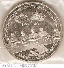 3 Roubles 1995 - The Liberation of Europe from Fascism. The Signing of the Act of Unconditional Capitulation of Fascist Germany.