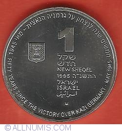 Image #1 of [PROOF] 1 New Sheqel 1995 (JE5755) - 50th Anniversary of Defeat of Nazy Germany