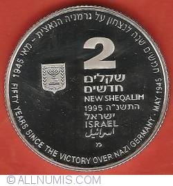 Image #1 of [PROOF] 2 New Sheqalim 1995 (JE5755) - 50th Anniversary - Defeat of Nazy Germany