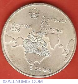 Image #2 of 5 Dolari 1973 - Jocurile Olimpice de la Montreal - Harta Americii de Nord