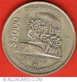 Image #2 of 5000 Pesos 1988 - 50th Anniversary Nationalisation of Oil Industry