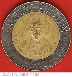 Image #2 of 500 Lire 1984 R - Albert Einstein, 105th Anniversary of Birth