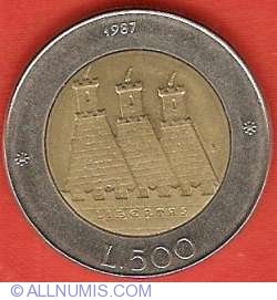 Image #2 of 500 Lire 1987 R - 15th Anniversary - Resumption of Coinage