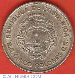 5 Colones 1975 - 25 de ani de la infintarea Bancii Centrale Costa Rica