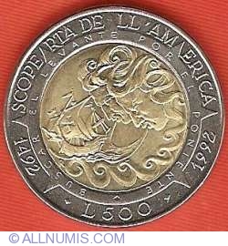 Image #2 of 500 Lire 1992 - 500th anniversary discovery of America