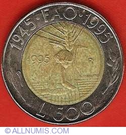Image #2 of 500 Lire 1995 R - 50th Anniversary - F.A.O.
